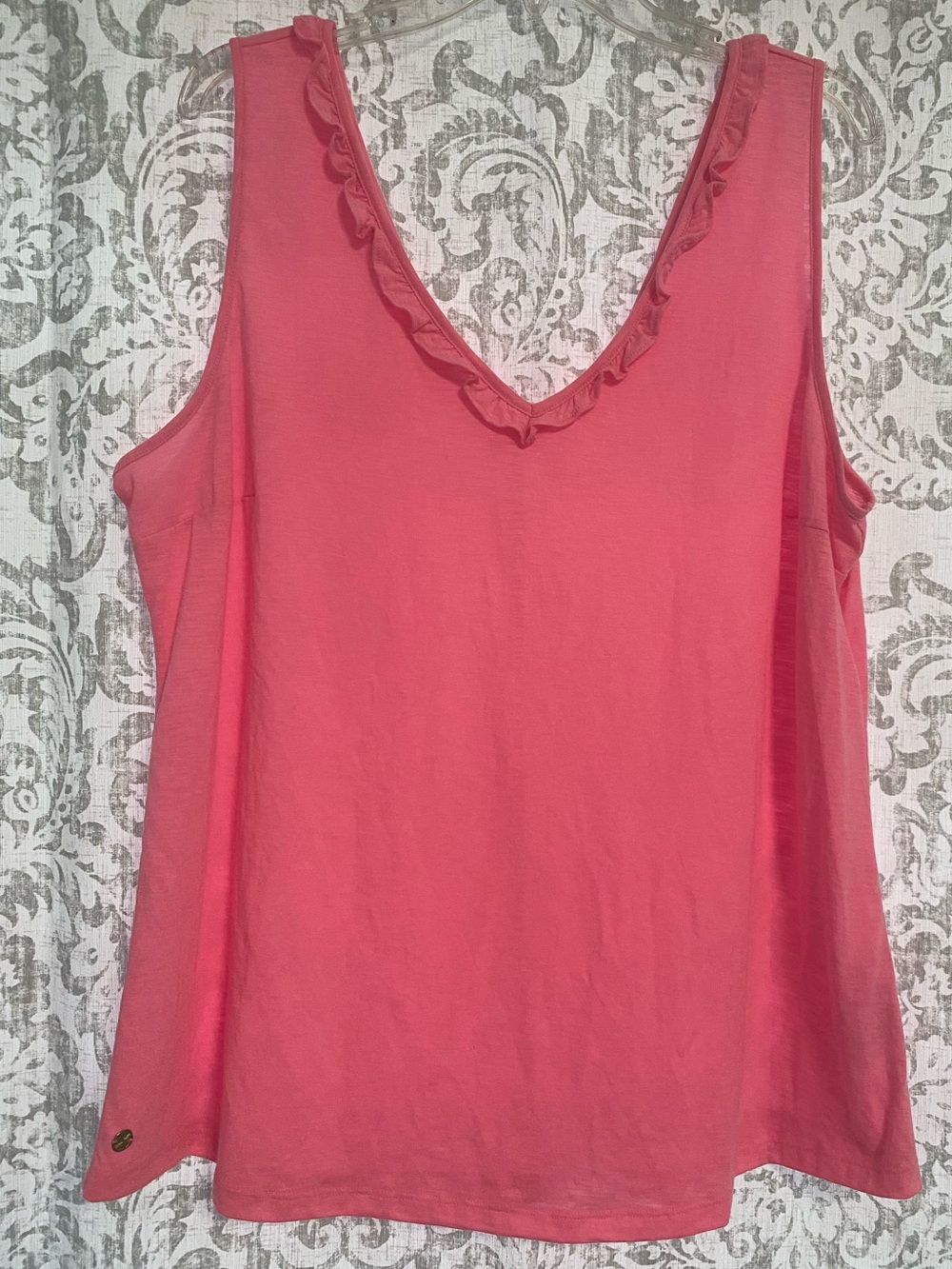 Lilly Pulitzer Gigi Ruffle Double V Neck Feminine Girly Fairy Tank Top Pink XXL